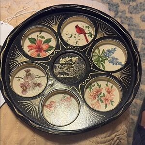 Floral Decorative Tray with Bird Design